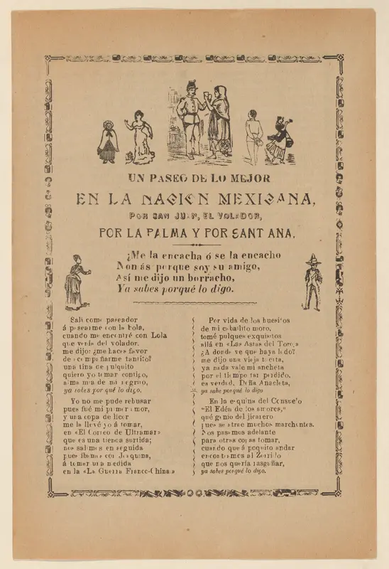 Broadside detailing a religious procession for Saint John and Saint Ana, multiple figures dancing and celebrating Wall Art by José Guadalupe Posada - High-Resolution Digital Print