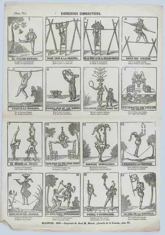 Broadside with 16 scenes showing gymnastic exercises Wall Art by José María Marés - High-Resolution Digital Print
