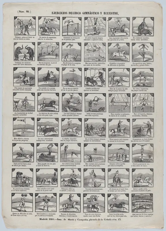Broadside with 48 scenes depicting circus gymnastic and equestrian exercises Wall Art by José María Marés - High-Resolution Digital Print