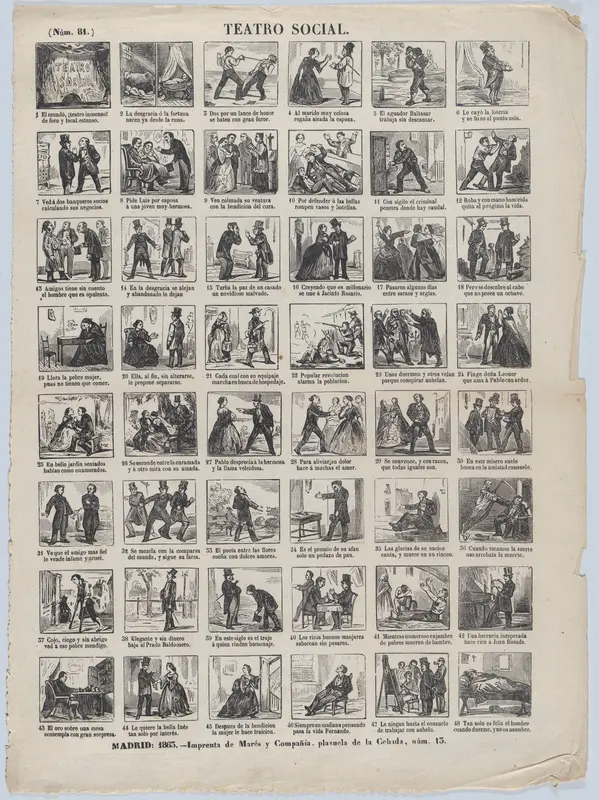 Broadside with 48 scenes depicting moments and conditions relating to the theatre of life Wall Art by José María Marés - High-Resolution Digital Print