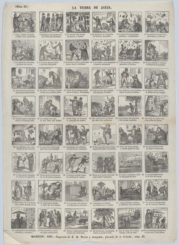 Broadside with 48 scenes depicting the land of Jauja Wall Art by José María Marés - High-Resolution Digital Print