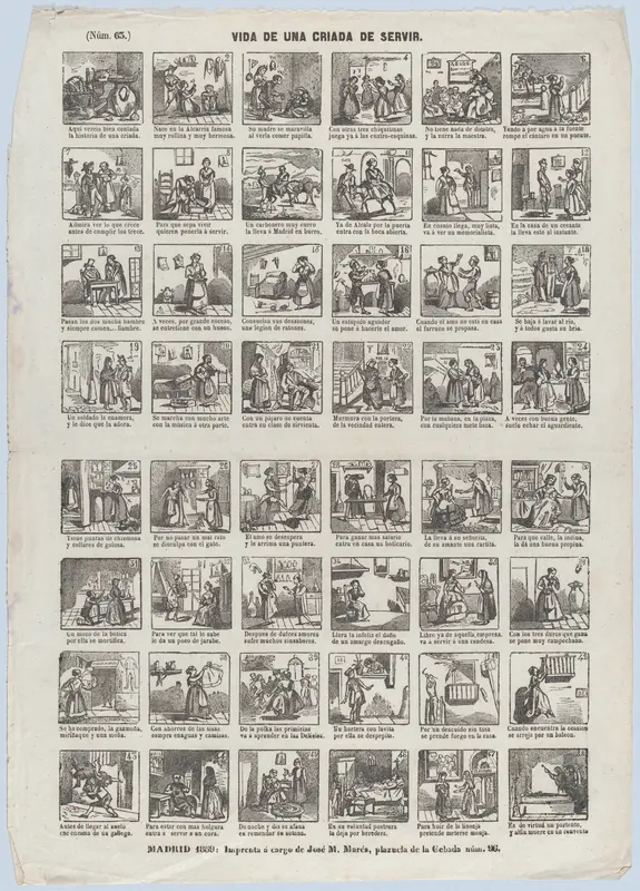 Broadside with 48 scenes depicting the life of a servant girl Wall Art by José María Marés - High-Resolution Digital Print