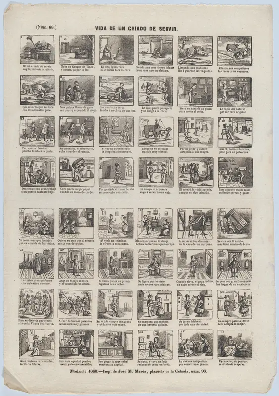 Broadside with 48 scenes from the life of a male servant Wall Art by José María Marés - High-Resolution Digital Print