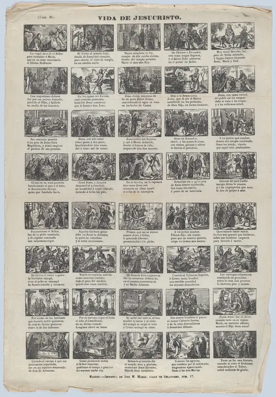 Broadside with 48 scenes illustrating the life of Christ Wall Art by José María Marés - High-Resolution Digital Print