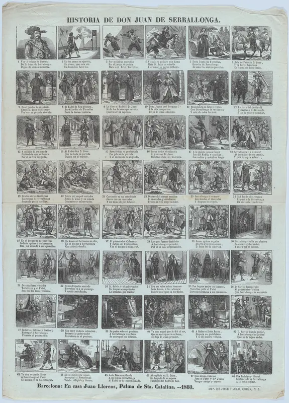 Broadside with 48 scenes relating the tale of Don Juan de Serrallonga Wall Art by Samunca - High-Resolution Digital Print