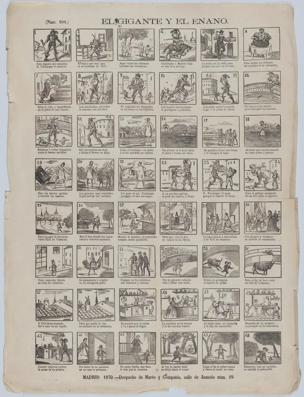 Broadside with 48 scenes relating to the giant and the dwarf Wall Art by José María Marés - High-Resolution Digital Print