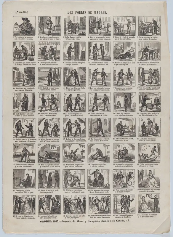 Broadside with 48 scenes relating to the poor people of Madrid Wall Art by José María Marés - High-Resolution Digital Print