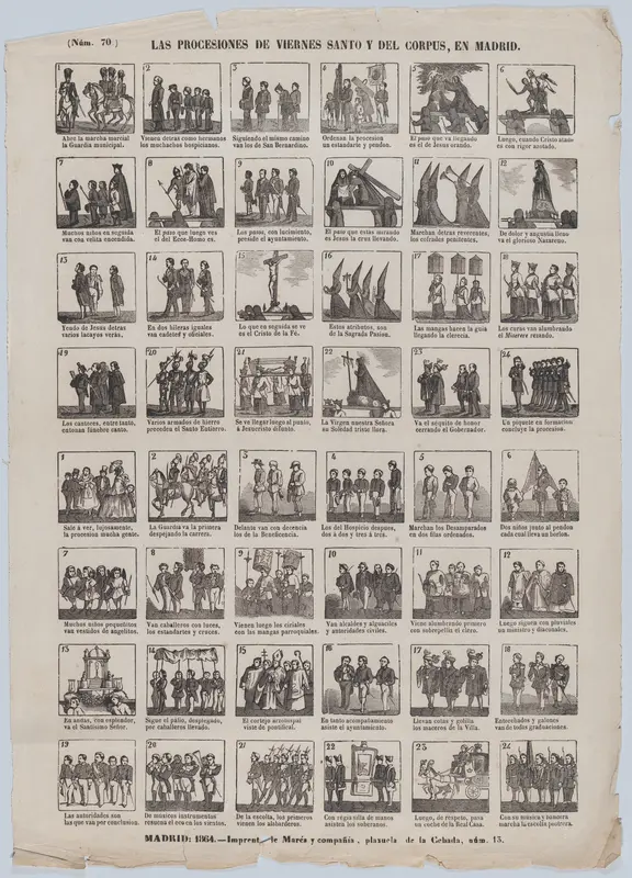 Broadside with 48 scenes showing the holy Friday procession in Madrid Wall Art by José María Marés - High-Resolution Digital Print
