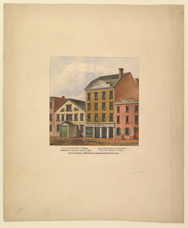 Broadway Circus and Olympic Theatre, Broadway between Howard and Grand Streets, New York Wall Art by Anonymous, American, 19th century - High-Resolution Digital Print