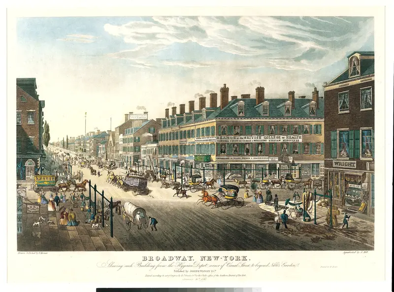 Broadway, New-York. Shewing [sic] Each Building from the Hygeian Depot Corner of Canal Street to beyond Niblo's Garden