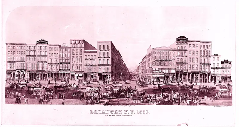 Broadway, New York, West Side from Fulton Street to Courtland Street Wall Art by Boell and Michelin - High-Resolution Digital Print
