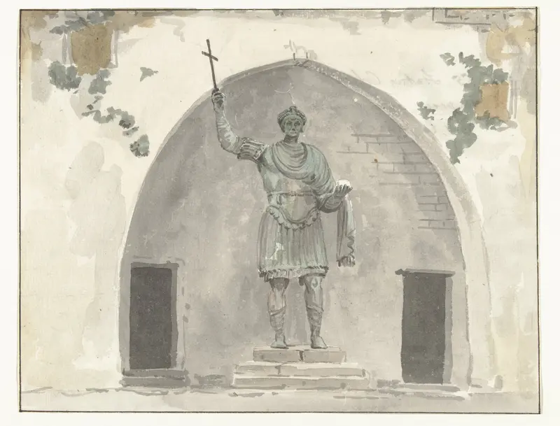 Bronzen beeld van keizer op het marktplein van Barletta Wall Art by Louis Ducros - High-Resolution Digital Print