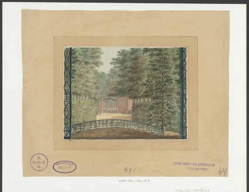 Brug en poort in een tuin Wall Art by Unknown - High-Resolution Digital Print