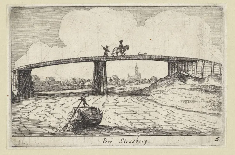 Brug over de rivier met Straatsburg in de verte Wall Art by Wenceslaus Hollar - High-Resolution Digital Print
