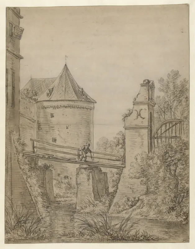 Brug over de slotgracht van kasteel Boetzelaer Wall Art by Herman Saftleven - High-Resolution Digital Print