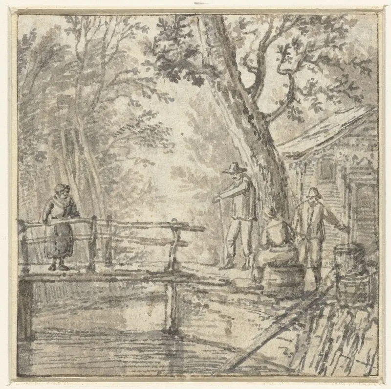 Bruggetje met vier figuren Wall Art by anonymous - High-Resolution Digital Print