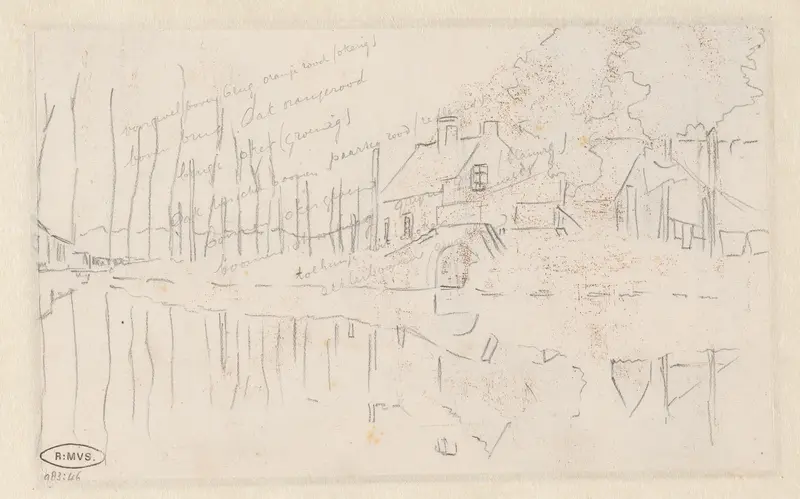 Bruggetje over de Vecht bij Maarssen (voorstelling doorgetrokken van de voorkant, met kleurnotities) Wall Art by Otto Verhagen (I) - High-Resolution Digital Print