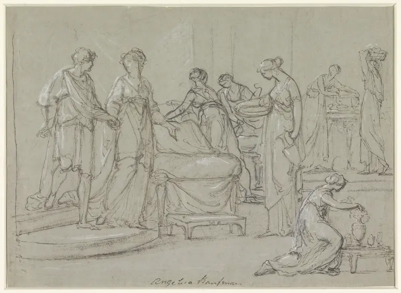 Bruid en bruidegom betreden een bruidsvertrek Wall Art by Angelica Kauffmann - High-Resolution Digital Print