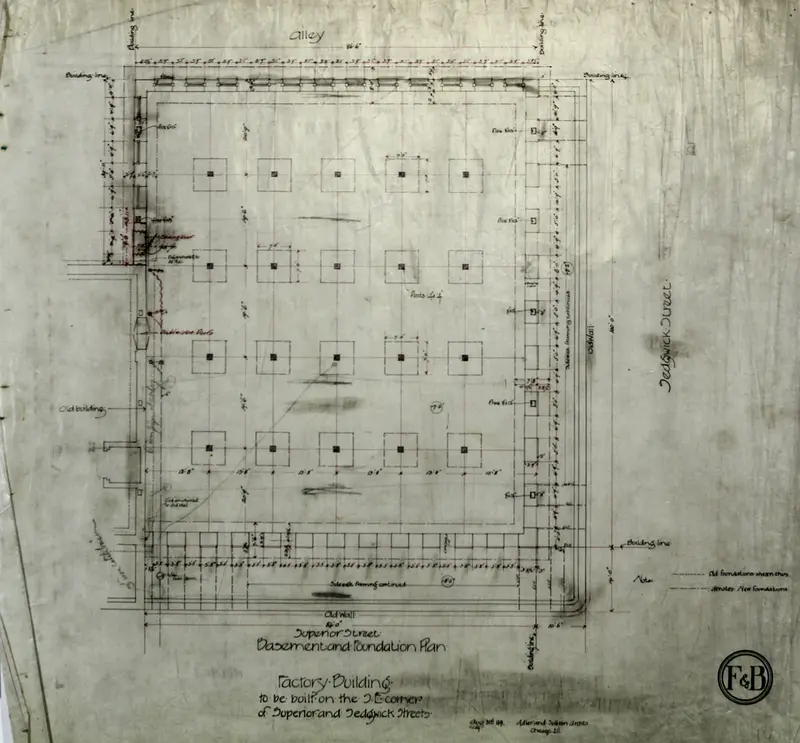 Brunswick Balke Collender Company Factory Building, Chicago, Illinois, Foundation Plan and Basement Plan