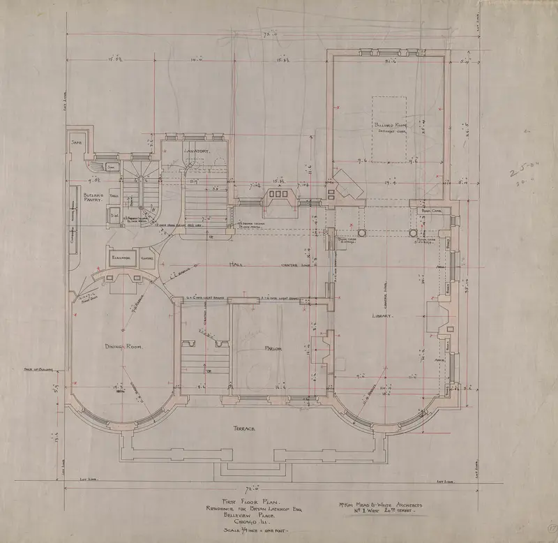 Bryan Lathrop House, Chicago, Illinois, First Floor Plan Wall Art by McKim, Mead & White - High-Resolution Digital Print