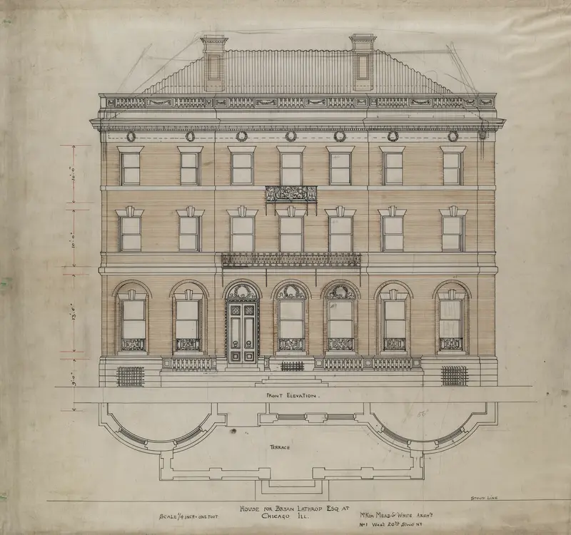 Bryan Lathrop House, Chicago, Illinois, Front Elevation and Terrace Plan Wall Art by McKim, Mead & White - High-Resolution Digital Print