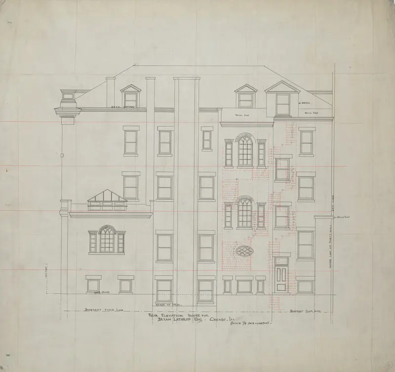 Bryan Lathrop House, Chicago, Illinois, Rear Elevation Wall Art by McKim, Mead & White - High-Resolution Digital Print