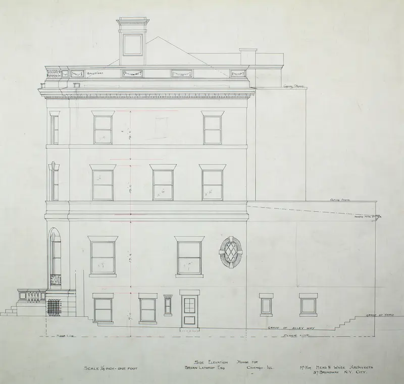 Bryan Lathrop House, Chicago, Illinois, Side Elevation Wall Art by McKim, Mead & White - High-Resolution Digital Print
