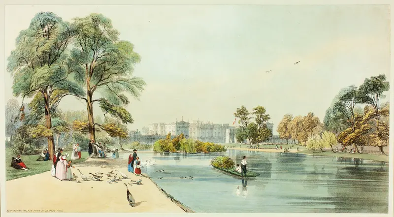 Buckingham Palace from St.James Park, plate eleven from Original Views of London as It Is Wall Art by Thomas Shotter Boys - High-Resolution Digital Print