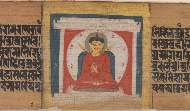 Buddha Enthroned in a Shrine, Leaf from a dispersed Pancavimsatisahasrika Prajnaparamita Manuscript Wall Art by Unknown - High-Resolution Digital Print