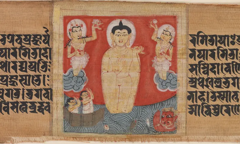 Buddha Giving Safety (Abhayananda) to Mariners, Leaf from a Dispersed Pancavimsatisahasrika Prajnapramita Wall Art by Unknown - High-Resolution Digital Print