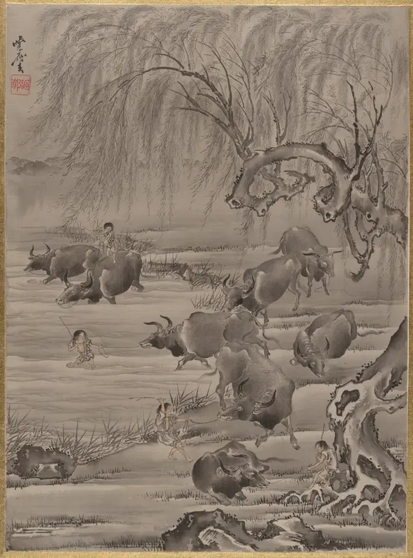 Buffalo and Herdsman Wall Art by Kawanabe Kyōsai 河鍋暁斎 - High-Resolution Digital Print