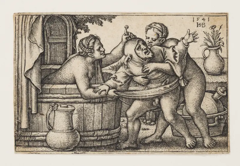 Buffoon and Two Women Wall Art by Sebald Beham - High-Resolution Digital Print