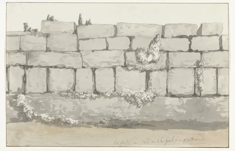Buitenkant van de buitenmuur van de antieke tempel in de oude stad Manduria Wall Art by Louis Ducros - High-Resolution Digital Print
