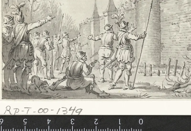 Burgers van Haarlem werpen een ton met elf hoofden over de stadsmuur tijdens het beleg in 1573 Wall Art by Jacobus Buys - High-Resolution Digital Print