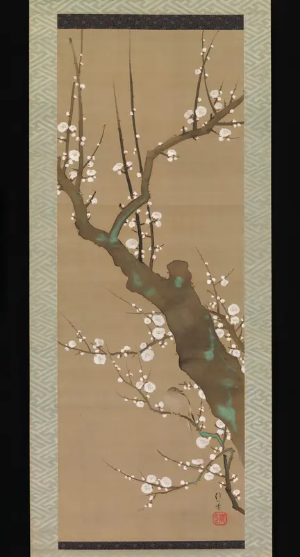 Bush Warbler (Uguisu) in a Plum Tree Wall Art by Sakai Hōitsu - High-Resolution Digital Print