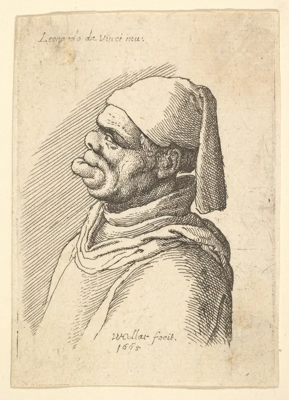 Bust of a deformed man with a hat and a fat, protruding lower lip in profile to left Wall Art by Wenceslaus Hollar - High-Resolution Digital Print