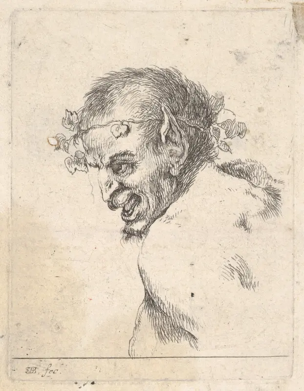 Bust of a laughing satyr, facing left in profile, plate 29 from "Various Portraits" (Recueil de diverses pièces servant à l'art de portraiture) Wall Art by Stefano della Bella - High-Resolution Digital Print