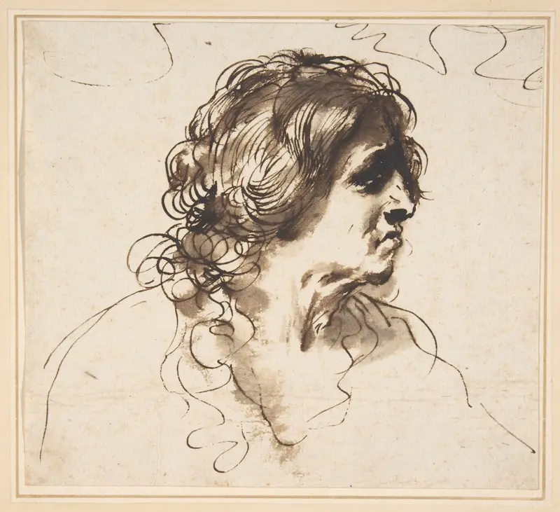 Bust of a Man Facing Right Wall Art by Guercino (Giovanni Francesco Barbieri) - High-Resolution Digital Print