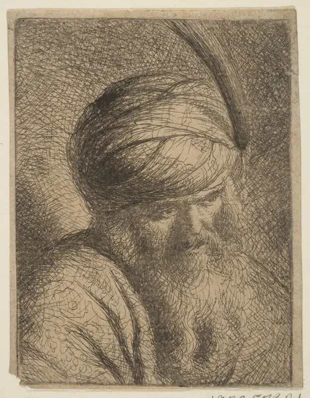 Bust of a Man in a Feathered Turban and Long Beard Wall Art by Rembrandt (Rembrandt van Rijn) - High-Resolution Digital Print