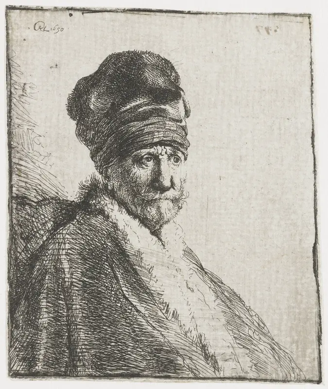 Bust of a man wearing a high cap, three-quarters right: the artist's father (?) Wall Art by Unknown - High-Resolution Digital Print