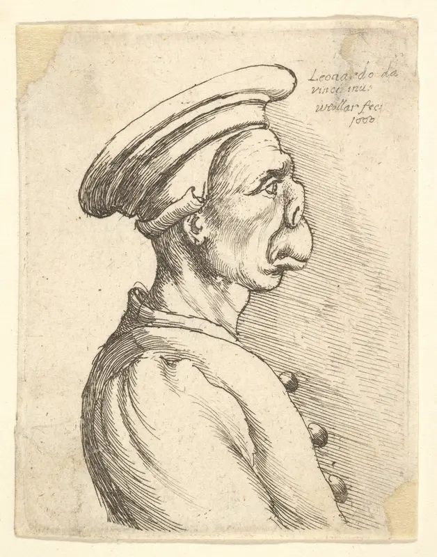 Bust of a man with a flat nose and protruding mouth, wearing flat cap and buttoned coat in profile to right Wall Art by Wenceslaus Hollar - High-Resolution Digital Print