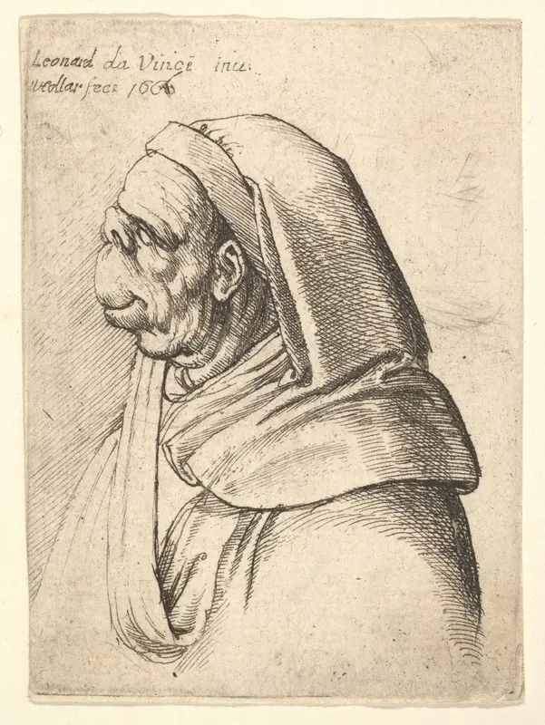 Bust of a man with a small turned-up nose and very high upper lip, wearing hood, in profile to the left Wall Art by Wenceslaus Hollar - High-Resolution Digital Print