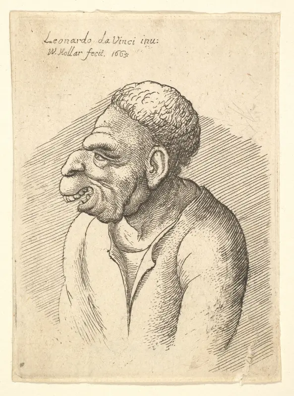 Bust of a man with hooked nose, prominent upper lip, open mouth and thick, short curly hair resembling wig in profile to left Wall Art by Wenceslaus Hollar - High-Resolution Digital Print