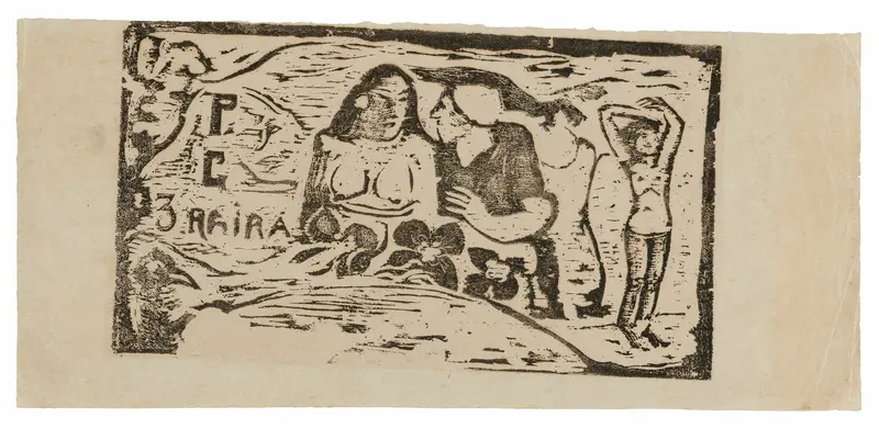 Bust of a Nude Woman and Three-Quarter Figure of a Man with a White Cap in Profile, Third Small Figure at Far Right, headpiece for Le sourire