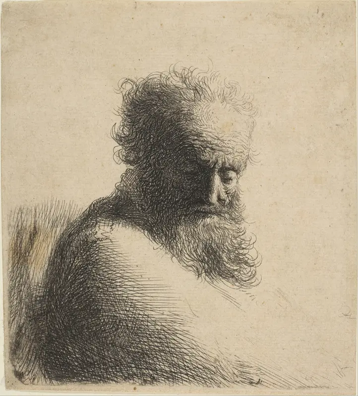 Bust of an Old Bearded Man Looking Down, Three-Quarters Right Wall Art by Rembrandt (Rembrandt van Rijn) - High-Resolution Digital Print