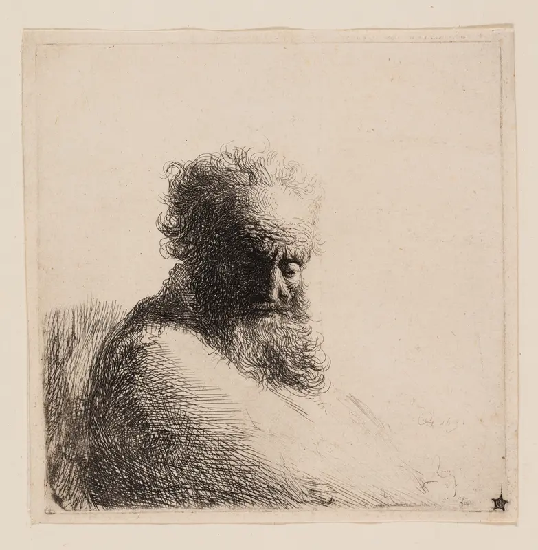 Bust of an Old Bearded Man, Looking Down, Three Quarters Right Wall Art by Rembrandt van Rijn - High-Resolution Digital Print
