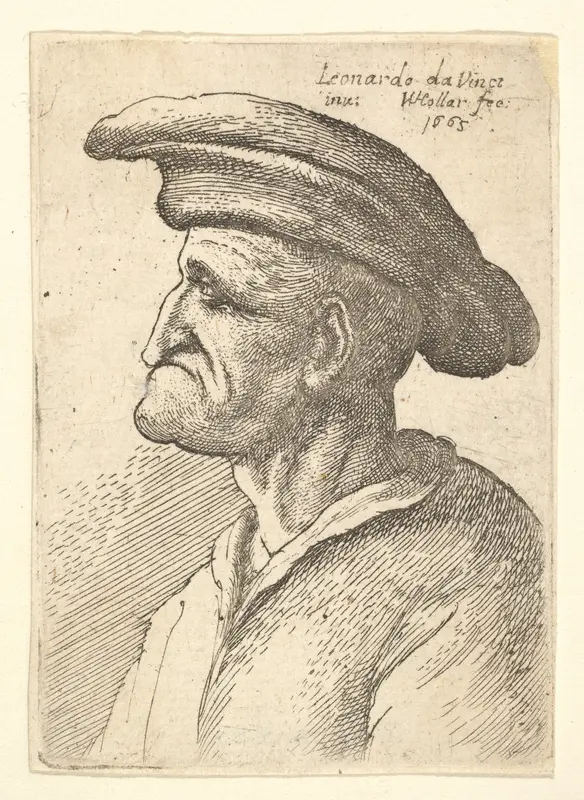 Bust of elderly man with nose that meets his lower lip, wearing wide flat cap in profile to left Wall Art by Wenceslaus Hollar - High-Resolution Digital Print