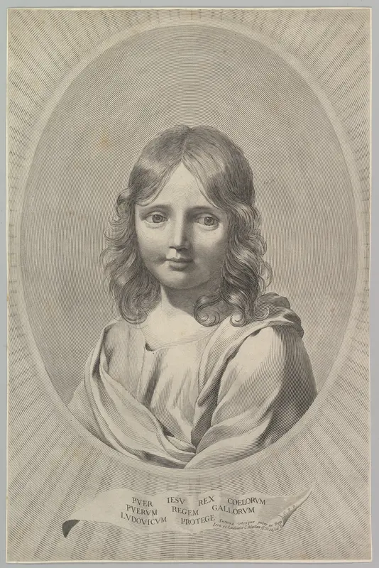 Bust of Jesus as a Child in an Oval Wall Art by Claude Mellan - High-Resolution Digital Print