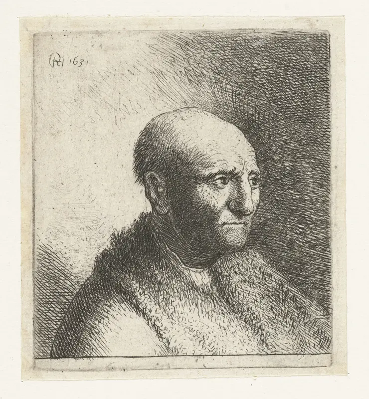 Buste van een kale man met bontjas Wall Art by Unknown - High-Resolution Digital Print