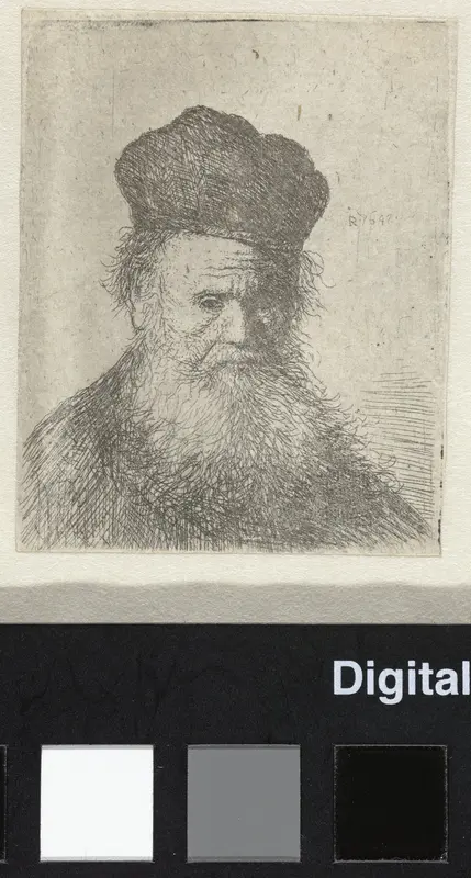 Buste van een oude man met bontmuts en lange baard, de blik omlaag Wall Art by anonymous - High-Resolution Digital Print